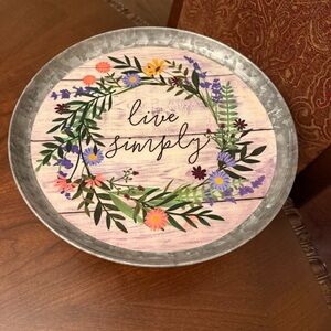 2020 Boston Warehouse 12" Live Simply Galvanized Cake Stand with Wood Base *READ